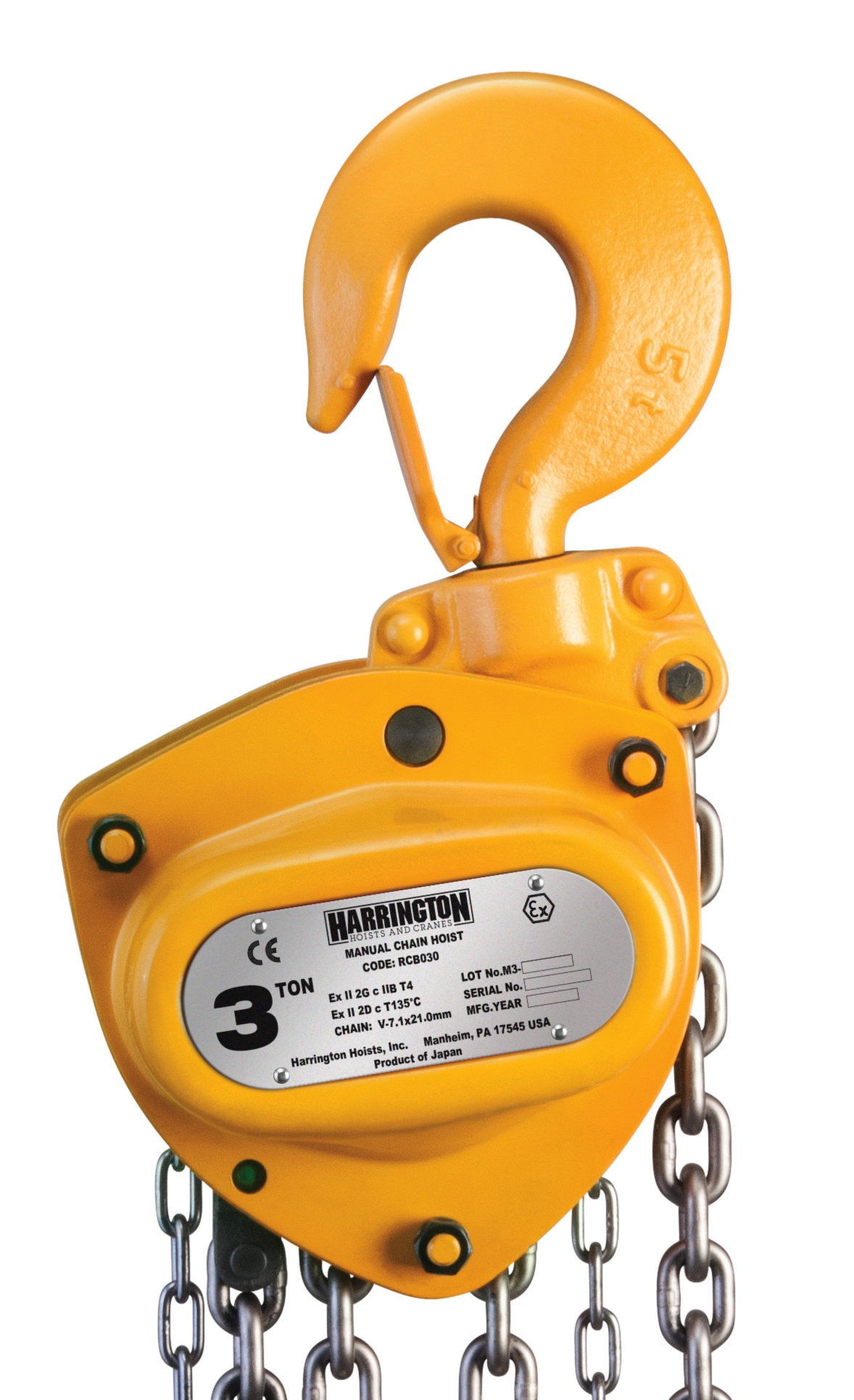 The new RCB Ex Certified Spark Resistant hand chain hoists are for potentially explosive atmospheres that require features that reduce the risk of spark.