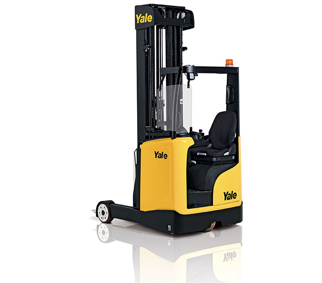 The new Yale MR14-25 moving mast reach truck series features seven models and five chassis options.